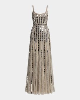 Mac Duggal Mirror Embellished Mesh Gown