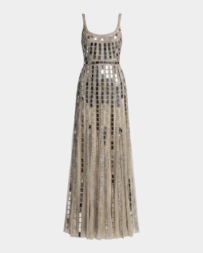 Mac Duggal Mirror Embellished Mesh Gown