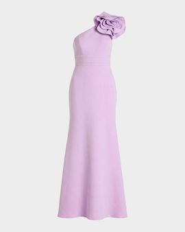 Mac Duggal One-Shoulder Rosette Crepe Gown