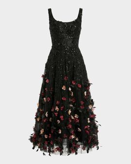 Mac Duggal Petite Sleeveless Beaded Floral Applique Midi Dress