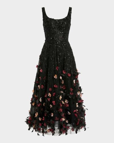 Mac Duggal Petite Sleeveless Beaded Floral Applique Midi Dress