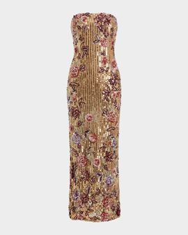 Mac Duggal Petite Strapless Floral Sequin Column Maxi Dress