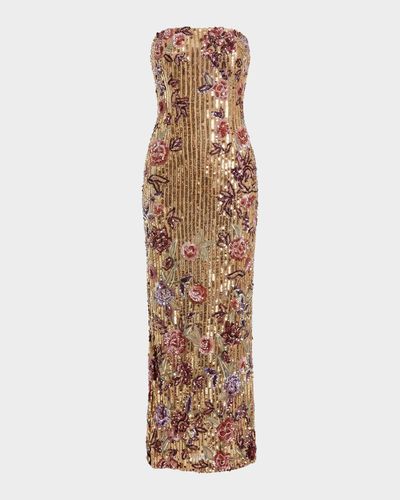 Mac Duggal Petite Strapless Floral Sequin Column Maxi Dress