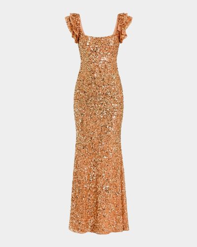 Mac Duggal Ruffle-Trim Sequin Trumpet Gown