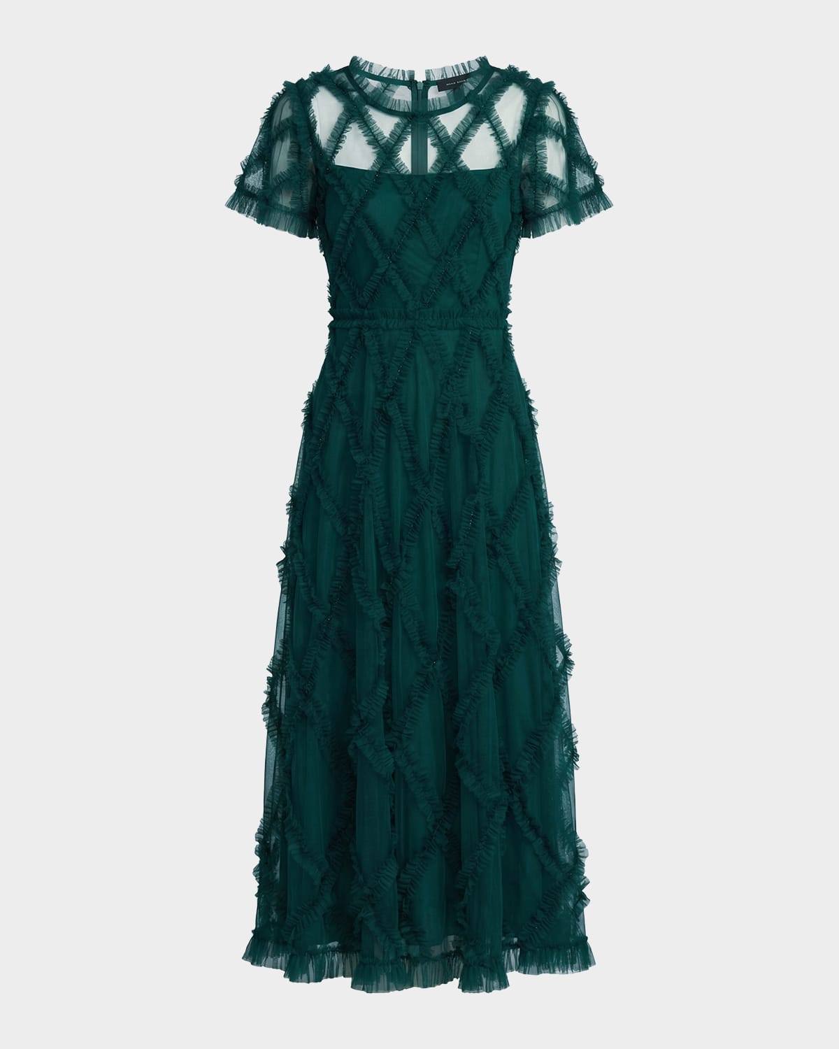 Mac Duggal Ruffled Diamond-Quilted Mesh Gown