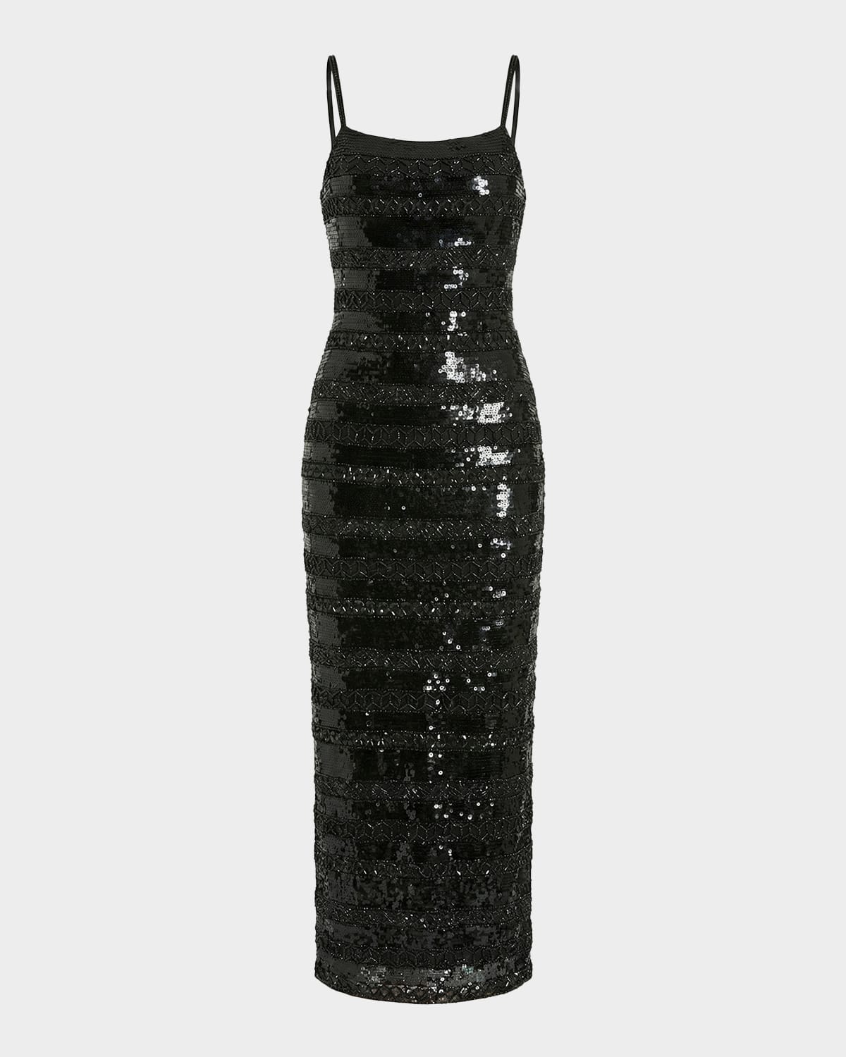Mac Duggal Sequin Striped Column Midi Dress
