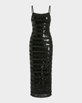 Mac Duggal Sequin Striped Column Midi Dress
