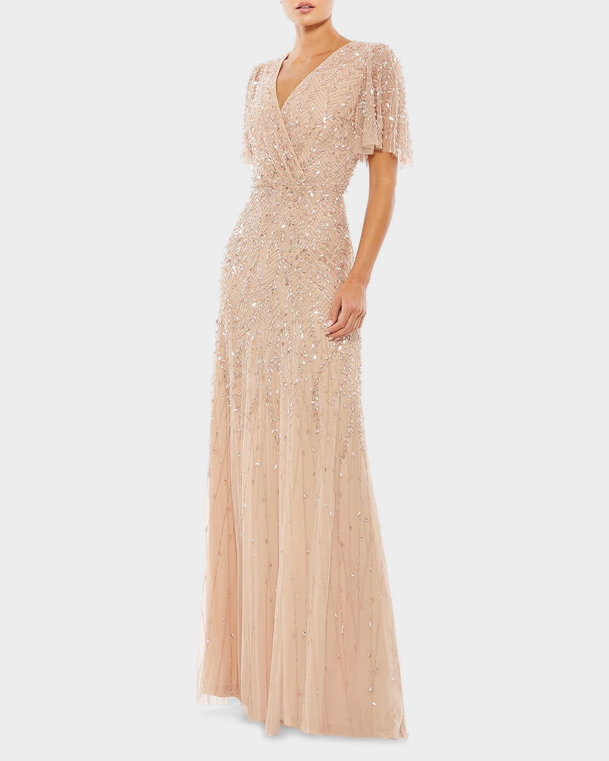 Mac Duggal Sequined Beaded Tulle Gown