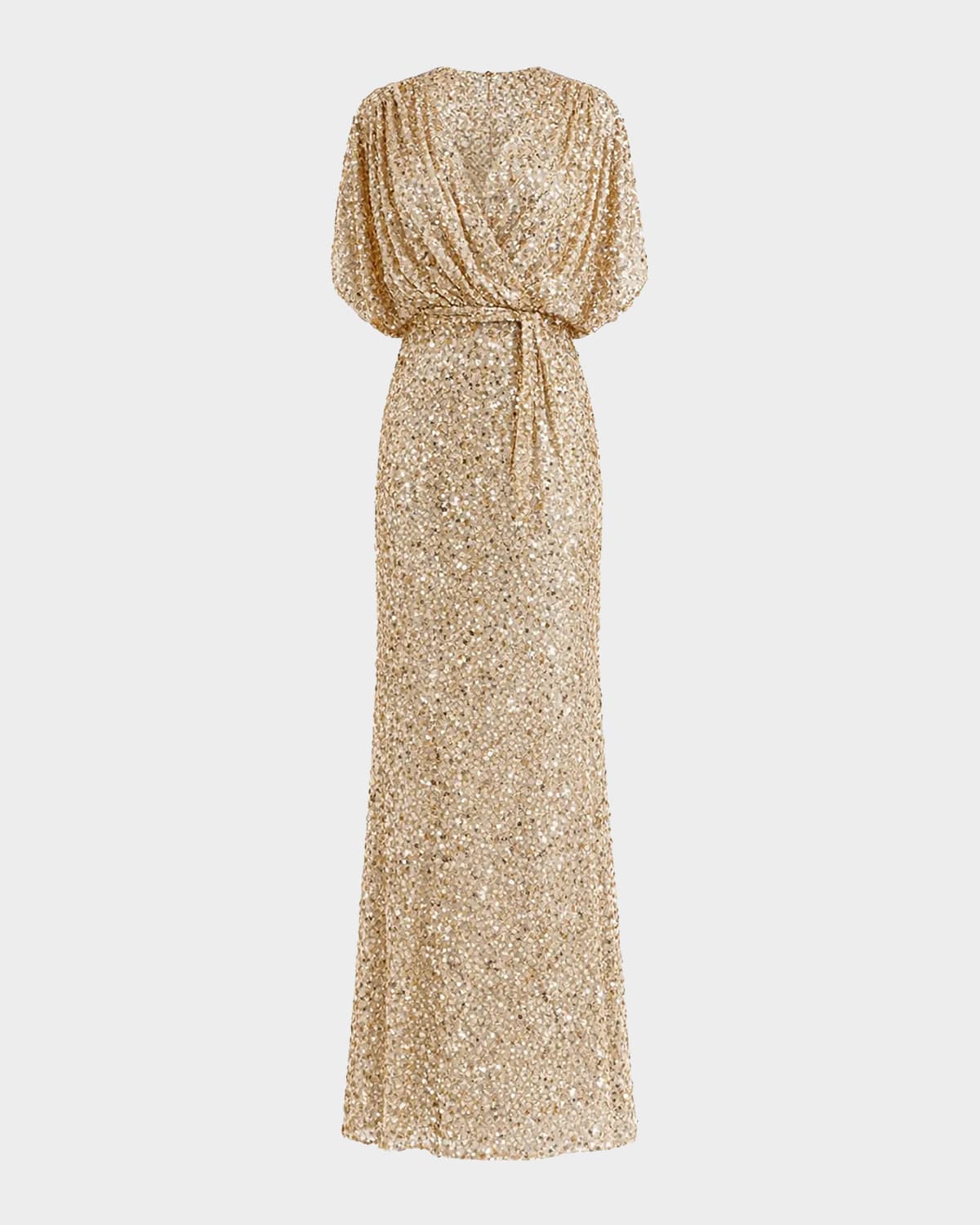 Mac Duggal Sequined Draped-Sleeve Gown