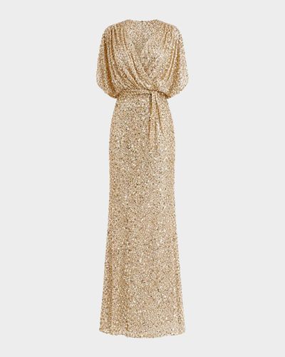 Mac Duggal Sequined Draped-Sleeve Gown
