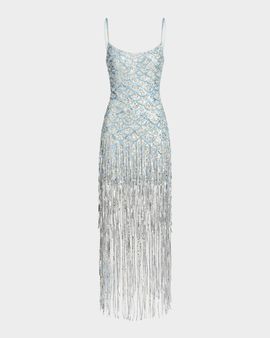 Mac Duggal Sequined Fringe Sleeveless Dress