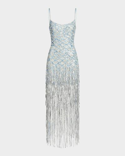 Mac Duggal Sequined Fringe Sleeveless Dress