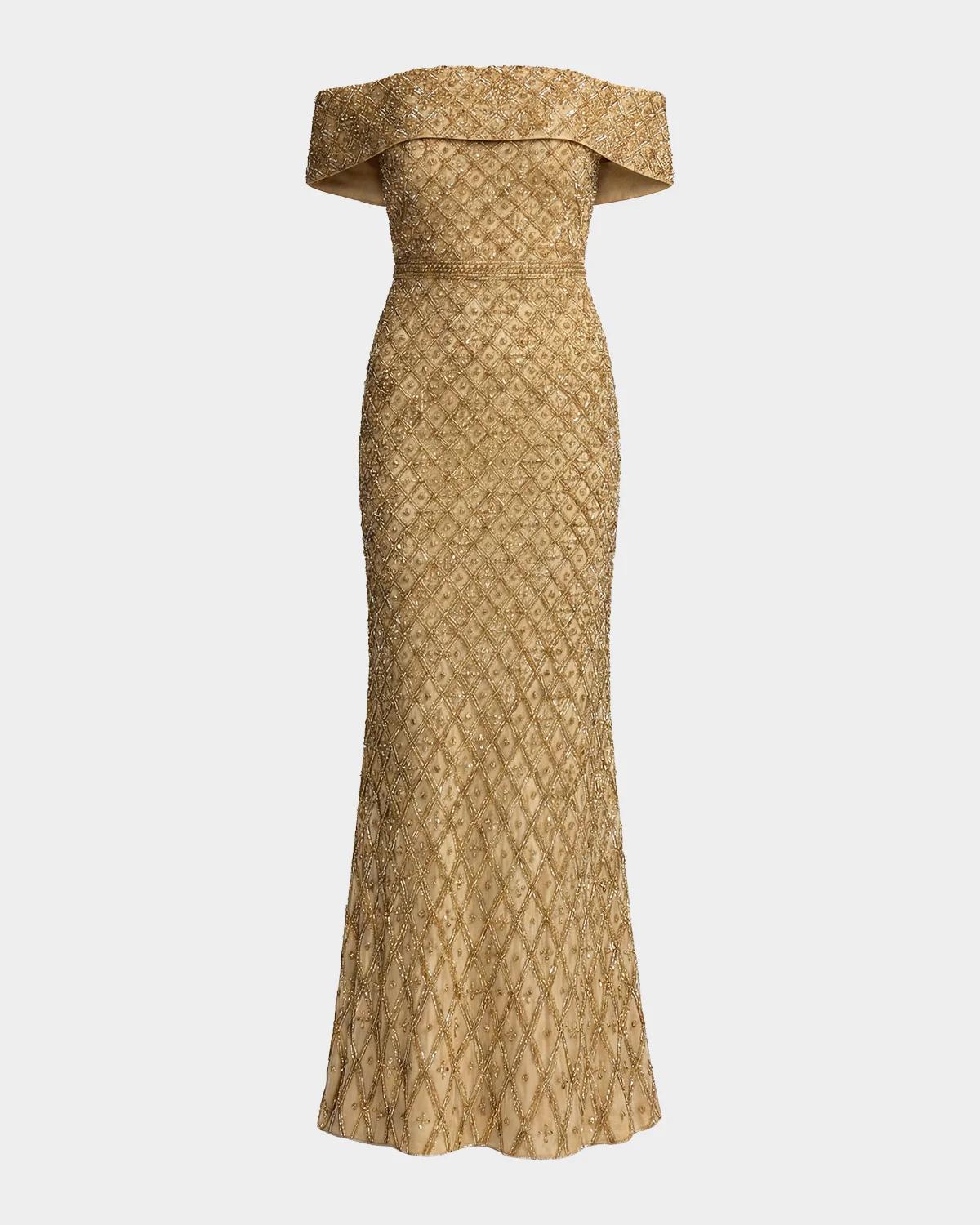 Mac Duggal Sequined Mesh Column Gown