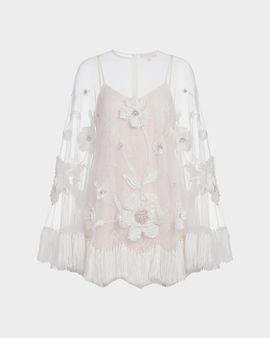 Mac Duggal Sheer Appliqué-Cape Mini Dress
