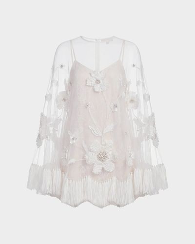 Mac Duggal Sheer Appliqué-Cape Mini Dress