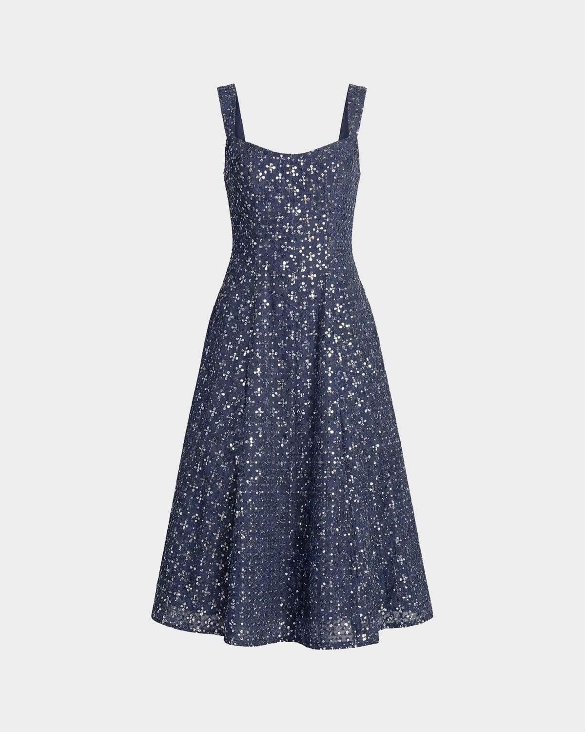 Mac Duggal Sleeveless Sequined Denim Midi Dress