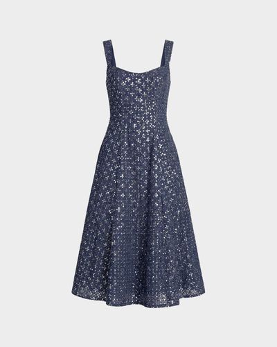 Mac Duggal Sleeveless Sequined Denim Midi Dress