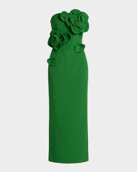 Mac Duggal Strapless Floral Applique Crepe Maxi Dress