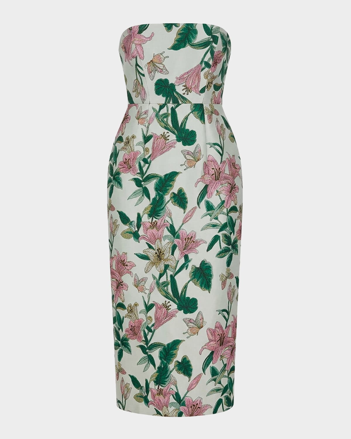 Mac Duggal Strapless Floral Brocade Dress w/ Pockets