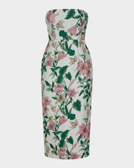 Mac Duggal Strapless Floral Brocade Dress w/ Pockets
