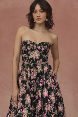 Mac Duggal - Strapless Sweetheart Brocade Floral A-Line Maxi Dress