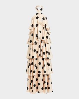 Mac Duggal Tiered Polka Dot Charmeuse Halter Gown