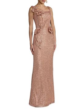 Mac Duggal Women's 3D Flower Sequin Column Gown