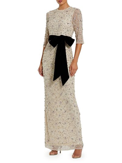 Mac Duggal Women's Beaded Bow Column Gown
