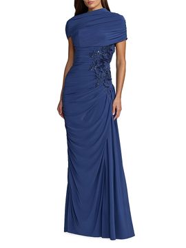Mac Duggal Women's Beaded Draped Jersey Column Gown