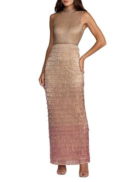 Mac Duggal Women's Beaded Fringed Column Gown