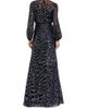 Mac Duggal Women's Beaded Mesh Long-Sleeve Blouson Gown - 2