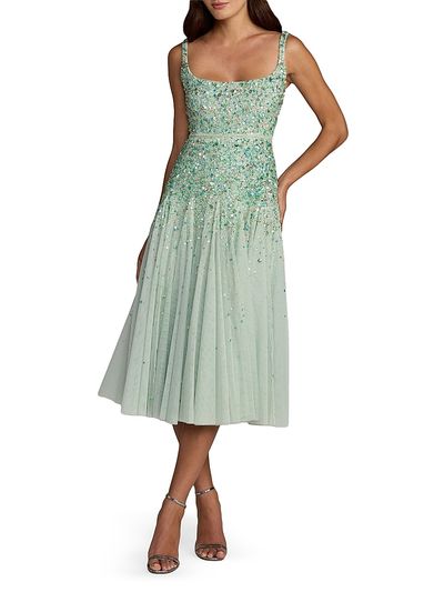 Mac Duggal Women's Beaded Mesh Midi-Dress
