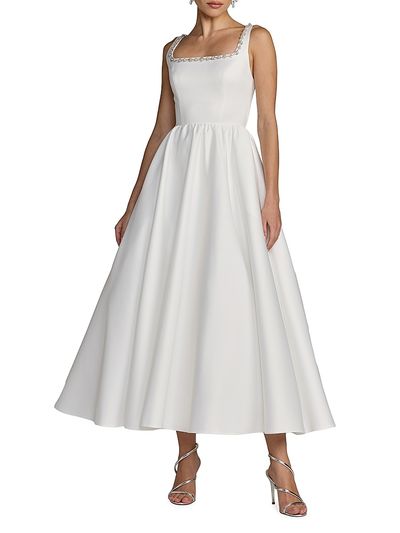 Mac Duggal Women's Beaded Satin A-Line Midi-Dress
