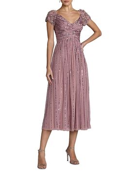 Mac Duggal Women's Beaded Sequin Mesh Midi-Dress