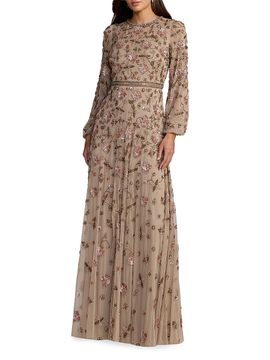 Mac Duggal Women's Embellished Blouson Sleeve Tulle Gown