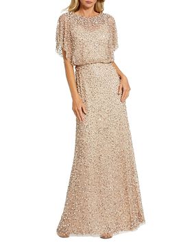 Mac Duggal Women's Embellished Tulle Flutter-Sleeve Shawl Gown