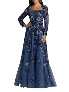 Mac Duggal Women's Embroidered Beaded Mesh Gown