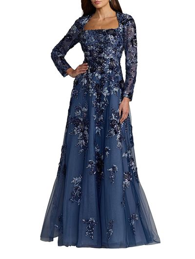 Mac Duggal Women's Embroidered Beaded Mesh Gown