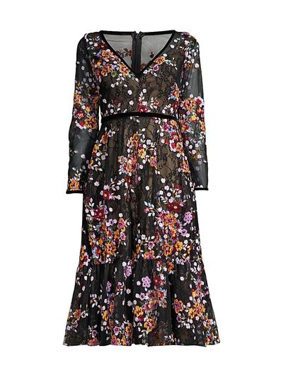 Mac Duggal Women's Embroidered Floral Lace Tea Dress