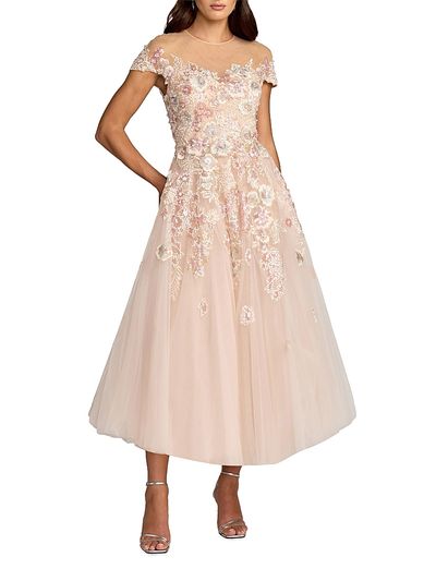 Mac Duggal Women's Embroidered Tulle Cap-Sleeve Midi-Dress