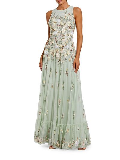 Mac Duggal Women's Evening Floral Embroidered Sleeveless Mesh Gown