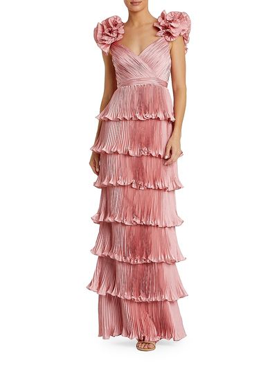 Mac Duggal Women's Evening Pleated Charmeuse Tiered Gown