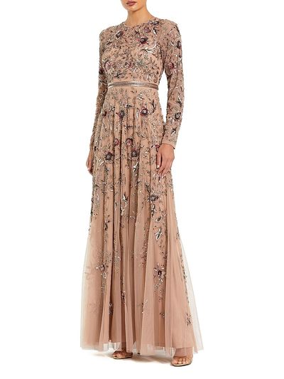 Mac Duggal Women's Floral-Embellished Mesh A-Line Gown