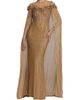 Mac Duggal Women's Floral Beaded Mesh Cape Gown - 4