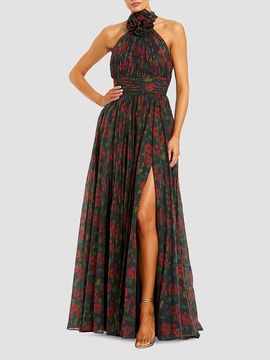 Mac Duggal Women's Floral Chiffon High Neck Gown