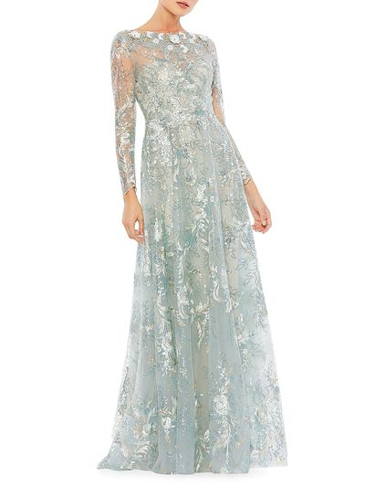 Mac Duggal Women's Floral Embroidered Illusion Gown