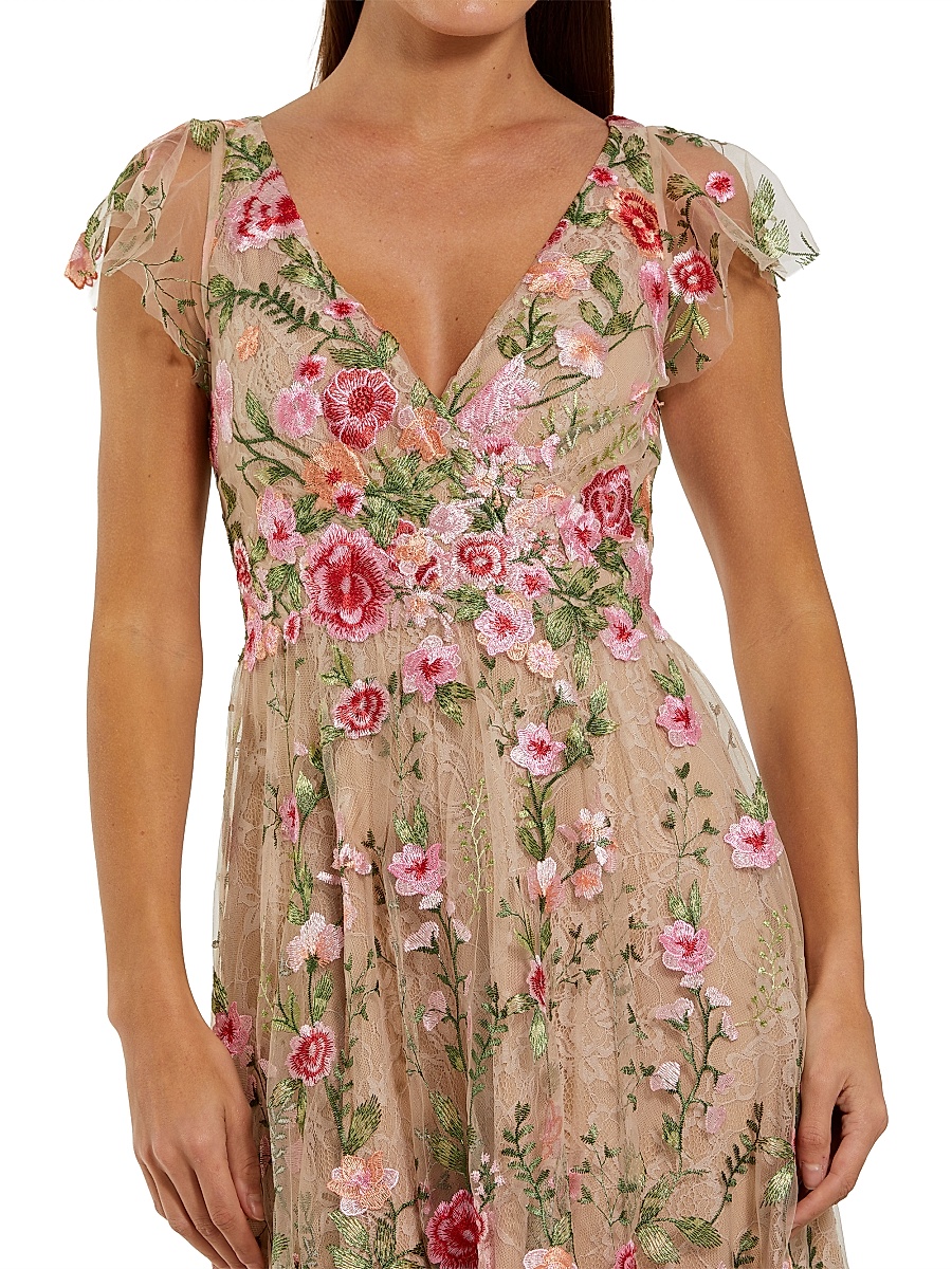 mac duggal cocktail floral embroidered v-neck midi-dress Mac Duggal - White V-Neck Sleeveless Midi Floral Beaded A-line Dress main image 1