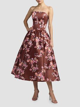 Mac Duggal Women's Floral Satin Drop Waist Midi Dress