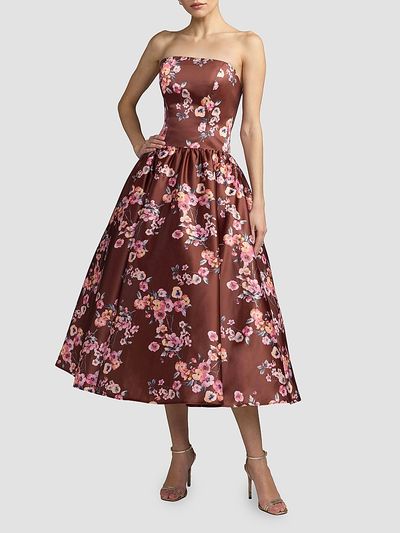 Mac Duggal Women's Floral Satin Drop Waist Midi Dress