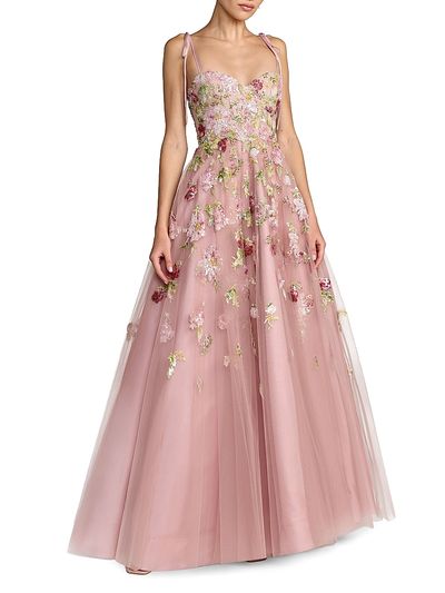 Mac Duggal Women's Floral Seqiun Ribbon Gown